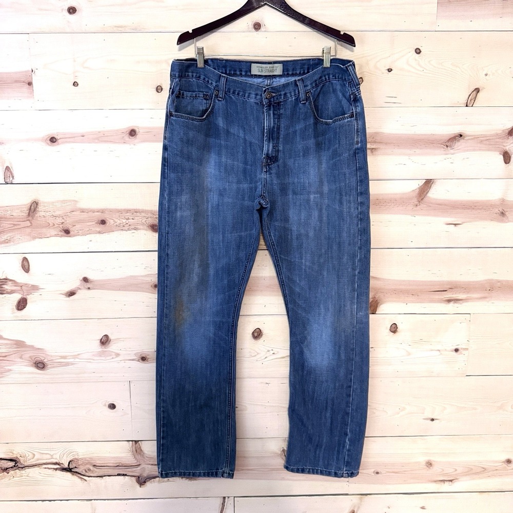 Wrangler Jeans Co Men's 38x32 Slim Straight Blue Denim Jeans